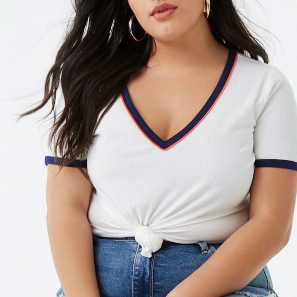 Plus Size Ribbed V Neck Top